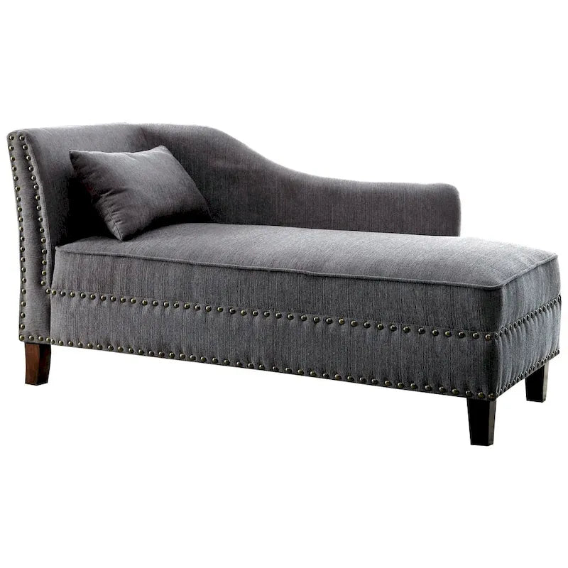 Dark Teal / Grey / Beige Linen Fabric Chaise Lounge with Nailhead Trim – Transitional Style, Seats 1