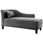 Dark Teal / Grey / Beige Linen Fabric Chaise Lounge with Nailhead Trim – Transitional Style, Seats 1