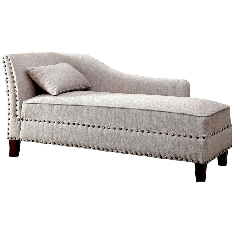 Dark Teal / Grey / Beige Linen Fabric Chaise Lounge with Nailhead Trim – Transitional Style, Seats 1