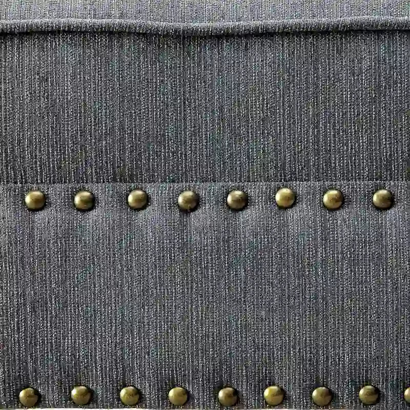 Dark Teal / Grey / Beige Linen Fabric Chaise Lounge with Nailhead Trim – Transitional Style, Seats 1