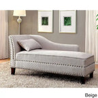 Dark Teal / Grey / Beige Linen Fabric Chaise Lounge with Nailhead Trim – Transitional Style, Seats 1