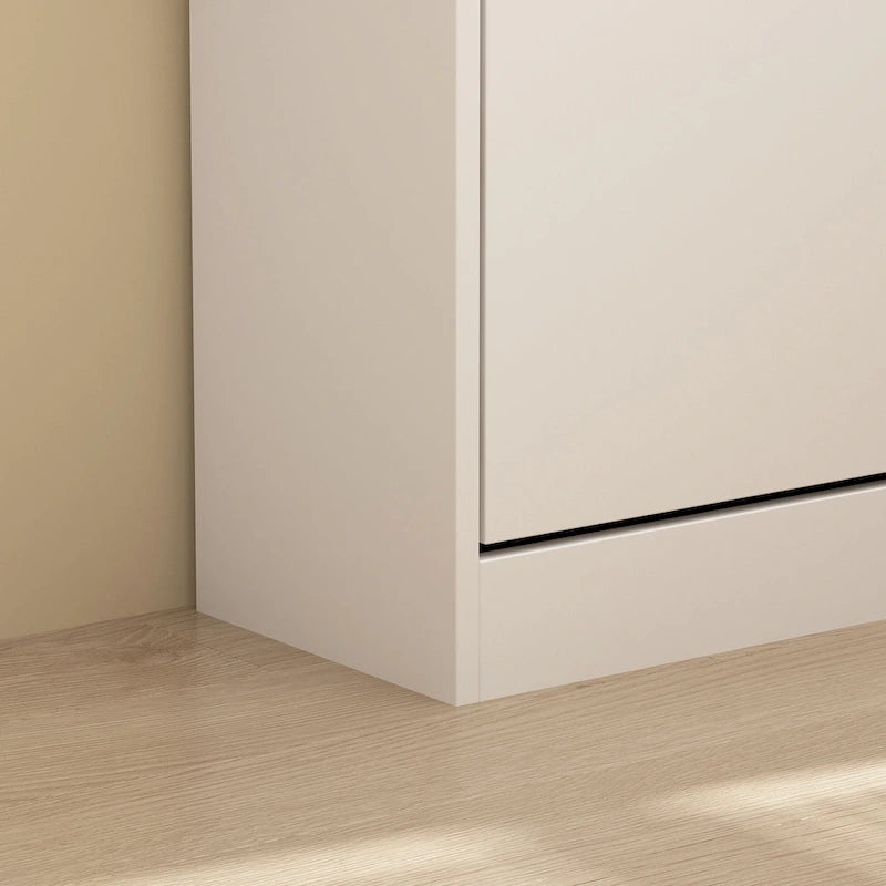 White / Dark Brown Narrow Flip-Down Shoe Cabinet with 3 Compartments – European Style, Entryway Use