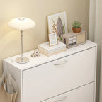 White / Dark Brown Narrow Flip-Down Shoe Cabinet with 3 Compartments – European Style, Entryway Use