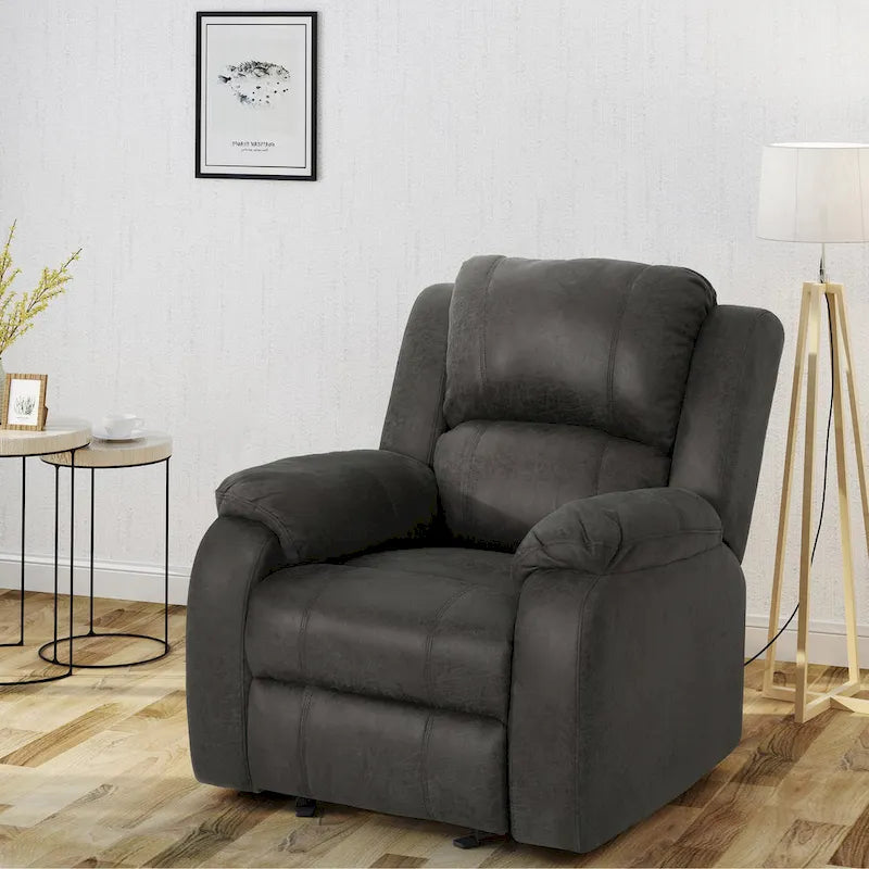 Slate / Beige / Grey Polyester Fabric Gliding Recliner with Pillowtop Arms – Classic Style, Seats 1