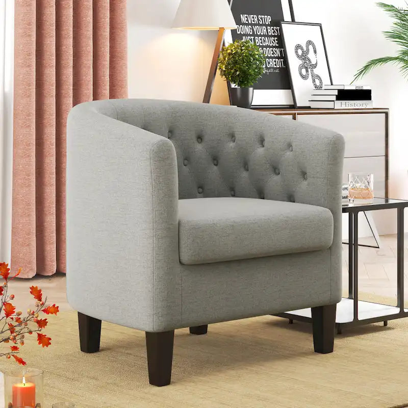 Yellow / Dark Grey / Blue / Light Grey Tufted Linen Club Chair – Transitional Style, Seats 1