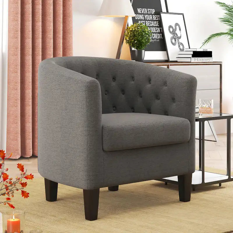 Yellow / Dark Grey / Blue / Light Grey Tufted Linen Club Chair – Transitional Style, Seats 1