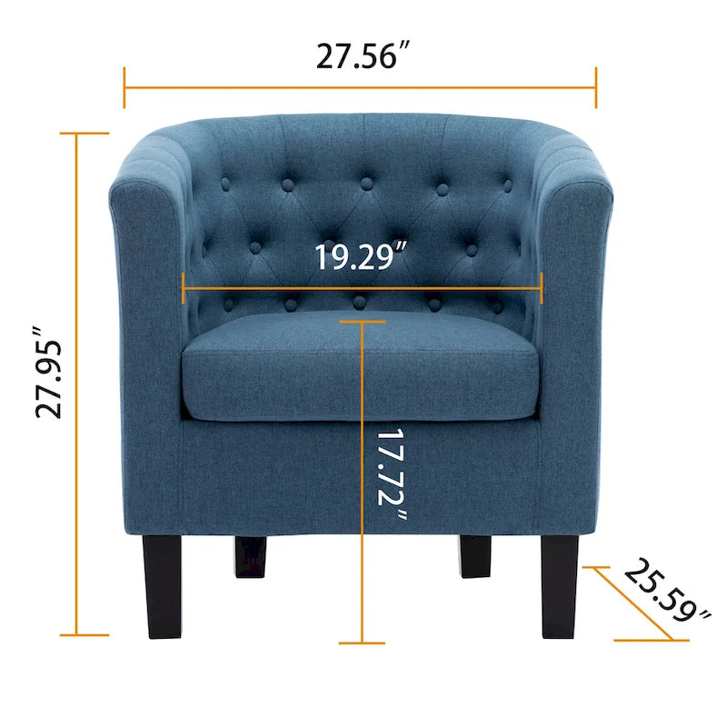 Yellow / Dark Grey / Blue / Light Grey Tufted Linen Club Chair – Transitional Style, Seats 1