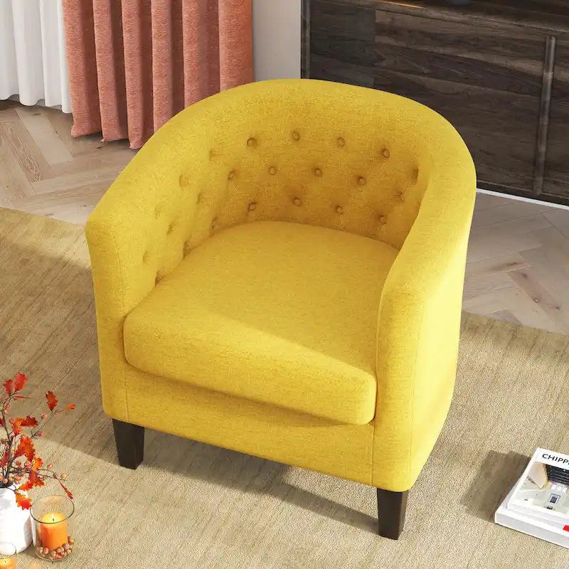 Yellow / Dark Grey / Blue / Light Grey Tufted Linen Club Chair – Transitional Style, Seats 1