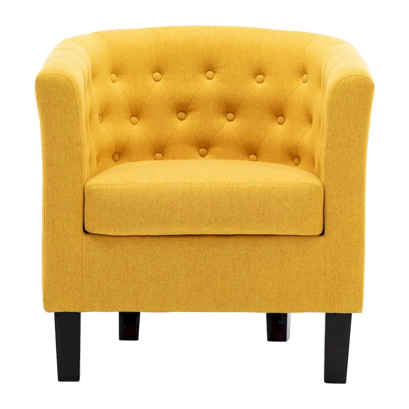 Yellow / Dark Grey / Blue / Light Grey Tufted Linen Club Chair – Transitional Style, Seats 1