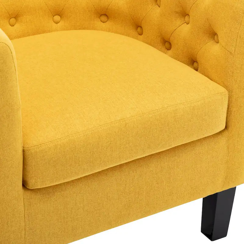Yellow / Dark Grey / Blue / Light Grey Tufted Linen Club Chair – Transitional Style, Seats 1