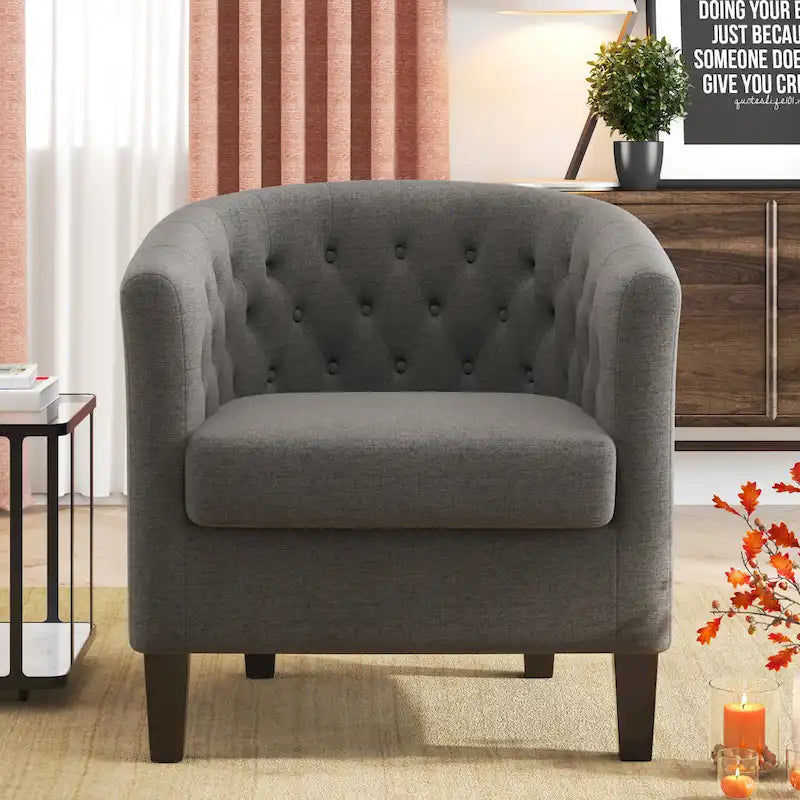 Yellow / Dark Grey / Blue / Light Grey Tufted Linen Club Chair – Transitional Style, Seats 1