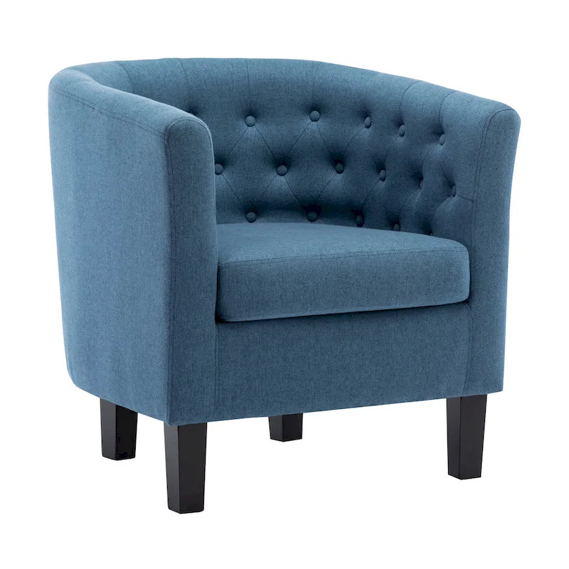 Yellow / Dark Grey / Blue / Light Grey Tufted Linen Club Chair – Transitional Style, Seats 1