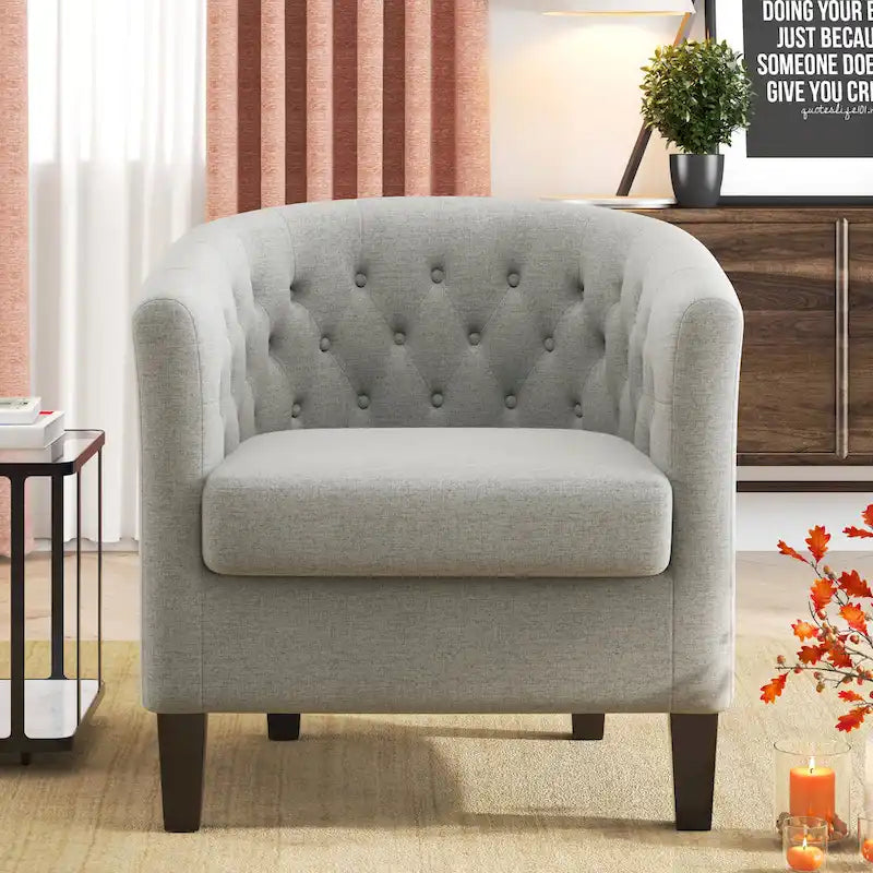 Yellow / Dark Grey / Blue / Light Grey Tufted Linen Club Chair – Transitional Style, Seats 1