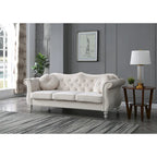 Black / Dark Gray / Burgundy / Navy / Ivory / Pink / Green Velvet Button Tufted Sofa – Glam Style, Seats 3