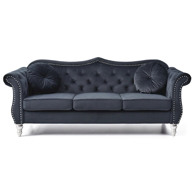 Black / Dark Gray / Burgundy / Navy / Ivory / Pink / Green Velvet Button Tufted Sofa – Glam Style, Seats 3