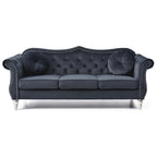 Black / Dark Gray / Burgundy / Navy / Ivory / Pink / Green Velvet Button Tufted Sofa – Glam Style, Seats 3
