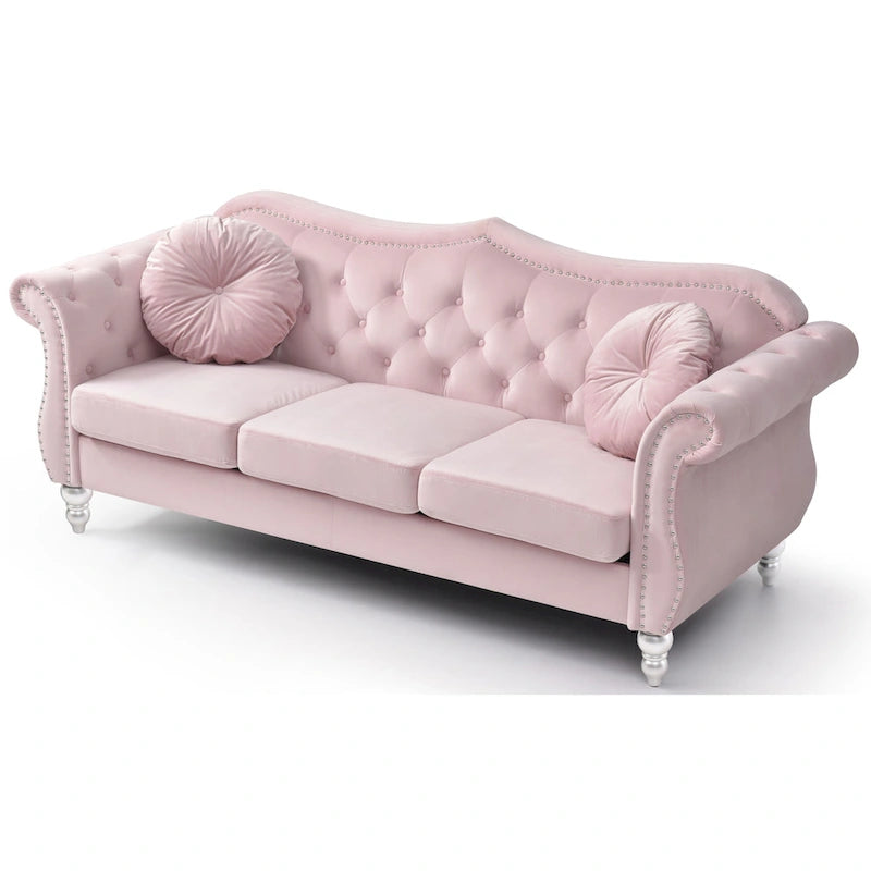Black / Dark Gray / Burgundy / Navy / Ivory / Pink / Green Velvet Button Tufted Sofa – Glam Style, Seats 3
