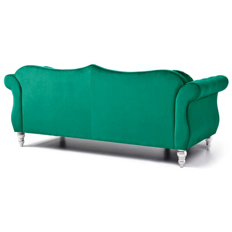 Black / Dark Gray / Burgundy / Navy / Ivory / Pink / Green Velvet Button Tufted Sofa – Glam Style, Seats 3