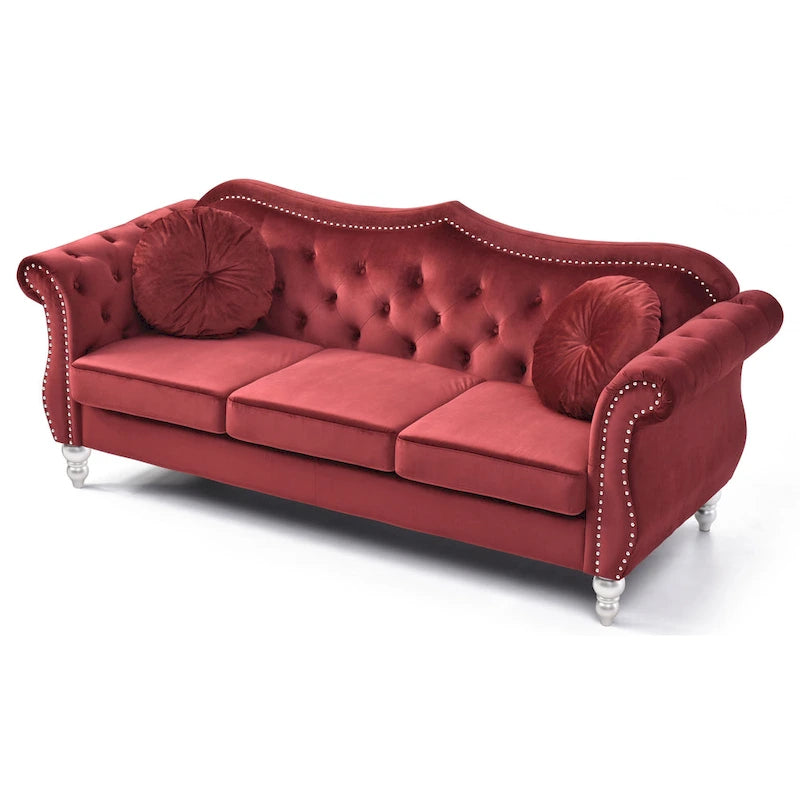 Black / Dark Gray / Burgundy / Navy / Ivory / Pink / Green Velvet Button Tufted Sofa – Glam Style, Seats 3