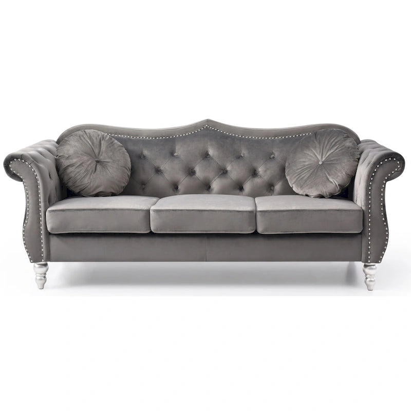 Black / Dark Gray / Burgundy / Navy / Ivory / Pink / Green Velvet Button Tufted Sofa – Glam Style, Seats 3