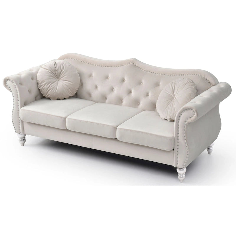Black / Dark Gray / Burgundy / Navy / Ivory / Pink / Green Velvet Button Tufted Sofa – Glam Style, Seats 3