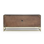Walnut & Gold Mango Wood TV Stand with Sliding Doors – Mid-Century Modern Style, Fits TVs up to 53"