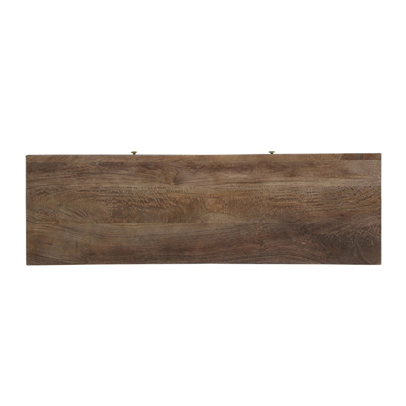 Walnut & Gold Mango Wood TV Stand with Sliding Doors – Mid-Century Modern Style, Fits TVs up to 53"