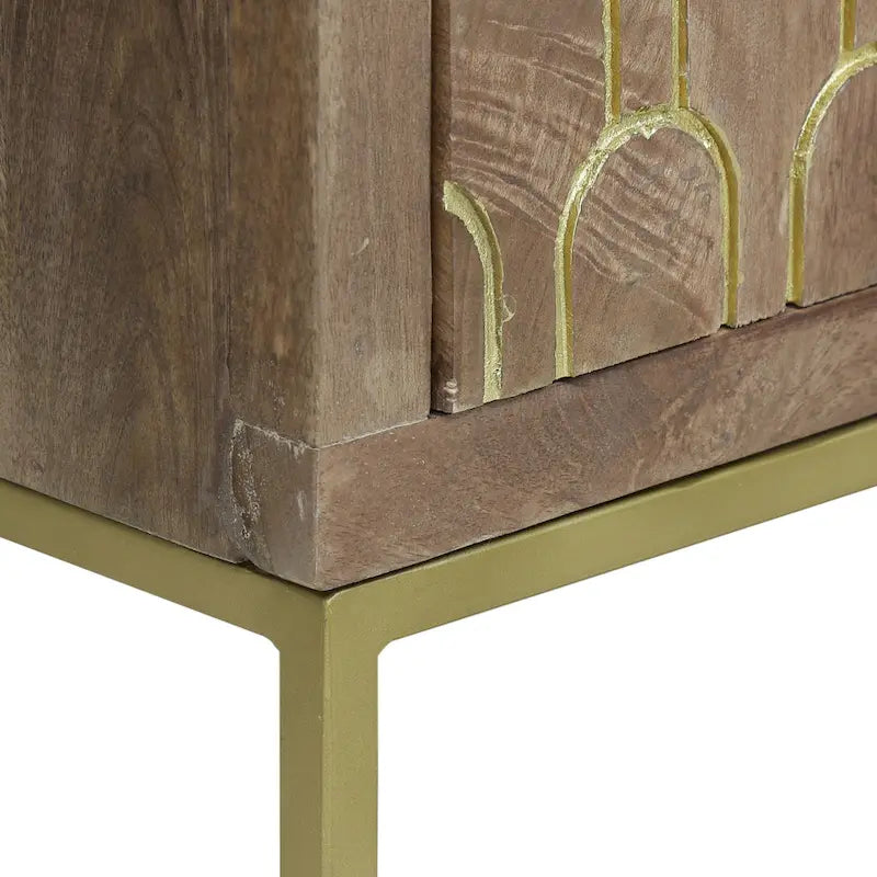 Walnut & Gold Mango Wood TV Stand with Sliding Doors – Mid-Century Modern Style, Fits TVs up to 53"
