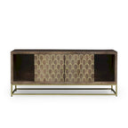 Walnut & Gold Mango Wood TV Stand with Sliding Doors – Mid-Century Modern Style, Fits TVs up to 53"