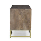 Walnut & Gold Mango Wood TV Stand with Sliding Doors – Mid-Century Modern Style, Fits TVs up to 53"