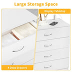 White / Black 4-Drawer Dresser with Built-In Charging Station (2 USB + 2 Outlets) – Minimalist Style, Bedroom Use