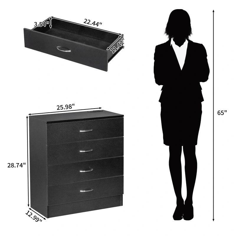 White / Black 4-Drawer Dresser with Built-In Charging Station (2 USB + 2 Outlets) – Minimalist Style, Bedroom Use