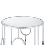Chrome Steel End Table with Mirror Glass Top & Ring Detail – Glam / Art Deco Style, Living Room Use