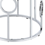 Chrome Steel End Table with Mirror Glass Top & Ring Detail – Glam / Art Deco Style, Living Room Use