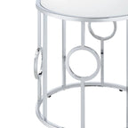 Chrome Steel End Table with Mirror Glass Top & Ring Detail – Glam / Art Deco Style, Living Room Use