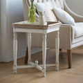 Off-White Square Tray-Top Side Table with Natural Wood Top – Casual Style, Living Room Use