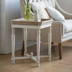 Off-White Square Tray-Top Side Table with Natural Wood Top – Casual Style, Living Room Use
