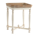 Off-White Square Tray-Top Side Table with Natural Wood Top – Casual Style, Living Room Use