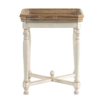 Off-White Square Tray-Top Side Table with Natural Wood Top – Casual Style, Living Room Use