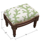 Green Wool Needlepoint Footstool with Coral Motif – Traditional Style, Single Use