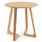Natural Round Solid Rubber Wood End Table with V-Shaped Legs – Farmhouse Style, Living Room Use