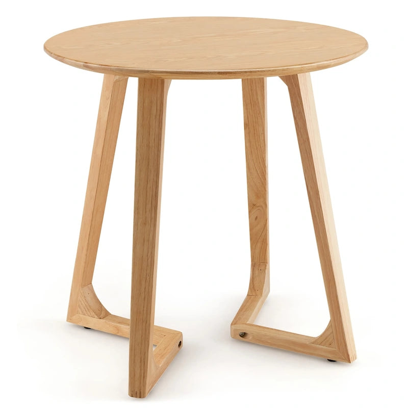 Natural Round Solid Rubber Wood End Table with V-Shaped Legs – Farmhouse Style, Living Room Use