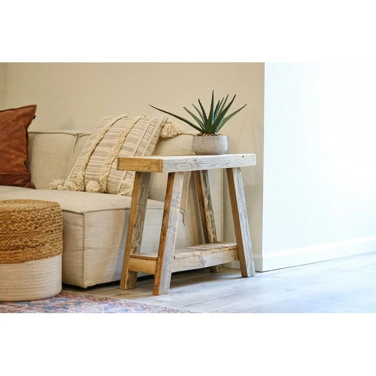 Natural Reclaimed Wood A-Frame Side Table – Rustic Style, Living Room Use