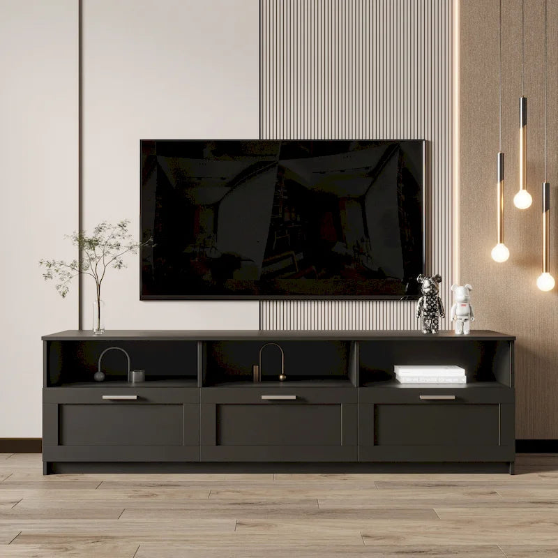 White / Black / Walnut 80-Inch TV Stand with 3 Drawers & Open Shelves – Modern Minimalist Style, Living Room Use