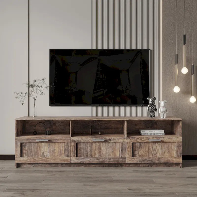 White / Black / Walnut 80-Inch TV Stand with 3 Drawers & Open Shelves – Modern Minimalist Style, Living Room Use