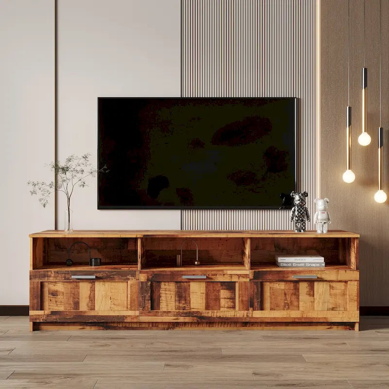 White / Black / Walnut 80-Inch TV Stand with 3 Drawers & Open Shelves – Modern Minimalist Style, Living Room Use