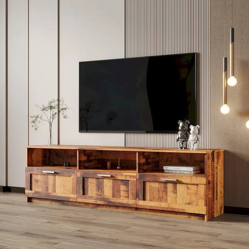 White / Black / Walnut 80-Inch TV Stand with 3 Drawers & Open Shelves – Modern Minimalist Style, Living Room Use