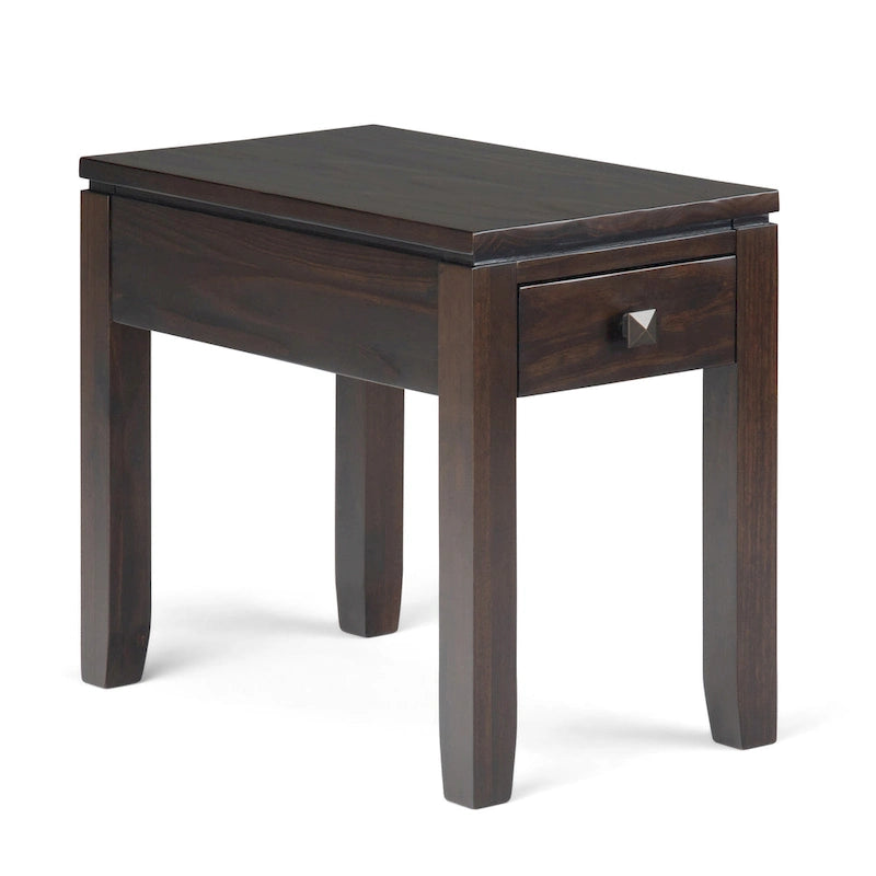 Coffee Brown / Mahogany Brown Solid Wood Narrow Side Table with Drawer – Contemporary Style, Living Room Use