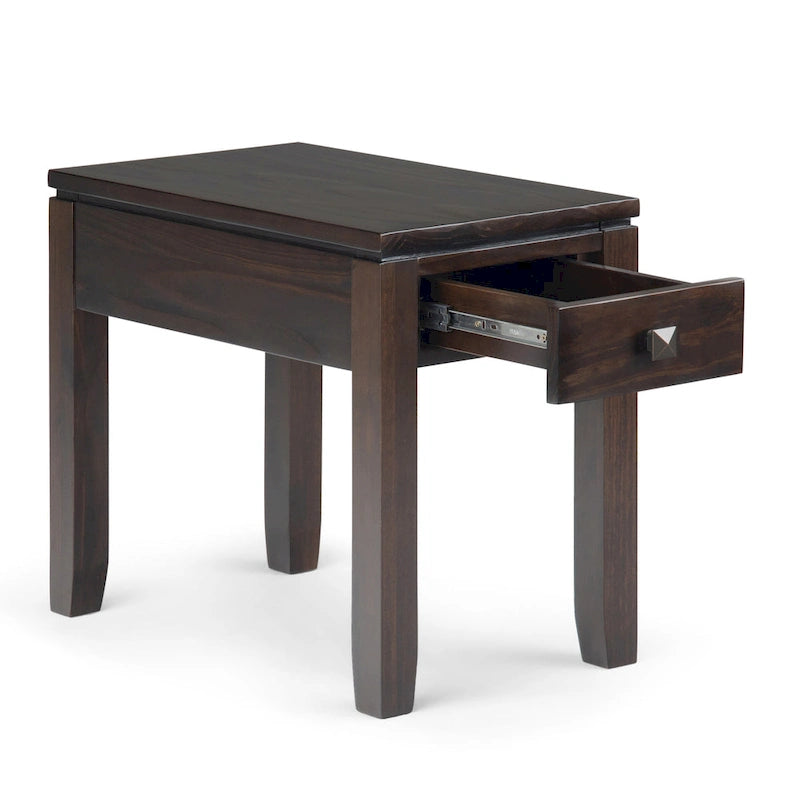 Coffee Brown / Mahogany Brown Solid Wood Narrow Side Table with Drawer – Contemporary Style, Living Room Use