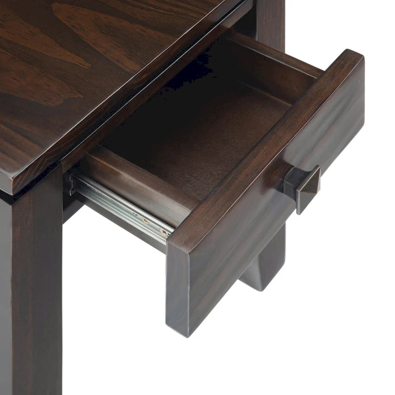 Coffee Brown / Mahogany Brown Solid Wood Narrow Side Table with Drawer – Contemporary Style, Living Room Use